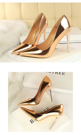KissICON Fashion Metal Women Patent Leather Shallow Mouth Thin