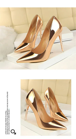 KissICON Fashion Metal Women Patent Leather Shallow Mouth Thin