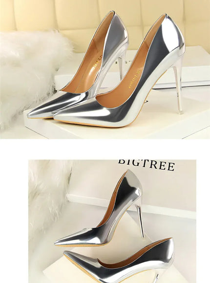 KissICON Fashion Metal Women Patent Leather Shallow Mouth Thin