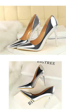 KissICON Fashion Metal Women Patent Leather Shallow Mouth Thin