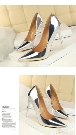 KissICON Fashion Metal Women Patent Leather Shallow Mouth Thin