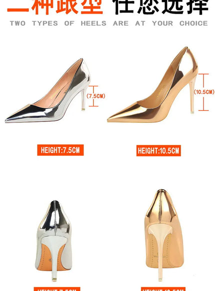 KissICON Fashion Metal Women Patent Leather Shallow Mouth Thin