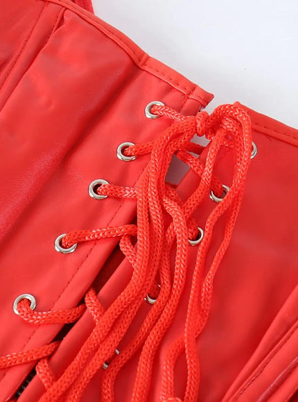 KissICON Fashion New Steampunk Corset Dress Women Gothic Sexy Faux Leather Zipper Bustier Lace Skirt Black Red Corselet Clubwear S-6XL