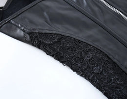 KissICON Fashion New Steampunk Corset Dress Women Gothic Sexy Faux Leather Zipper Bustier Lace Skirt Black Red Corselet Clubwear S-6XL