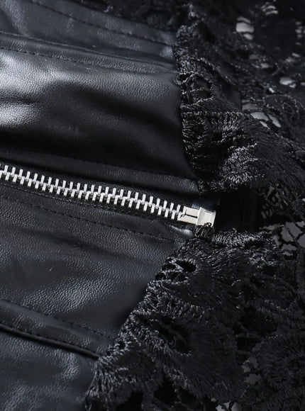 KissICON Fashion New Steampunk Corset Dress Women Gothic Sexy Faux Leather Zipper Bustier Lace Skirt Black Red Corselet Clubwear S-6XL