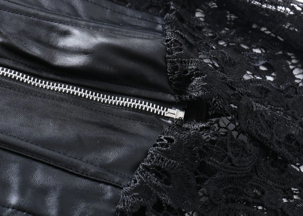 KissICON Fashion New Steampunk Corset Dress Women Gothic Sexy Faux Leather Zipper Bustier Lace Skirt Black Red Corselet Clubwear S-6XL