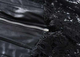 KissICON Fashion New Steampunk Corset Dress Women Gothic Sexy Faux Leather Zipper Bustier Lace Skirt Black Red Corselet Clubwear S-6XL