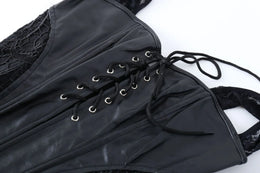 KissICON Fashion New Steampunk Corset Dress Women Gothic Sexy Faux Leather Zipper Bustier Lace Skirt Black Red Corselet Clubwear S-6XL