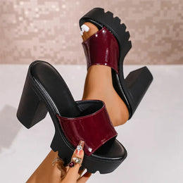 KissICON Fashion Patent Leather Super High Heels Sandals for