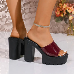 KissICON Fashion Patent Leather Super High Heels Sandals for