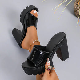 KissICON Fashion Patent Leather Super High Heels Sandals for