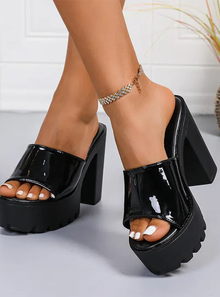 KissICON Fashion Patent Leather Super High Heels Sandals for