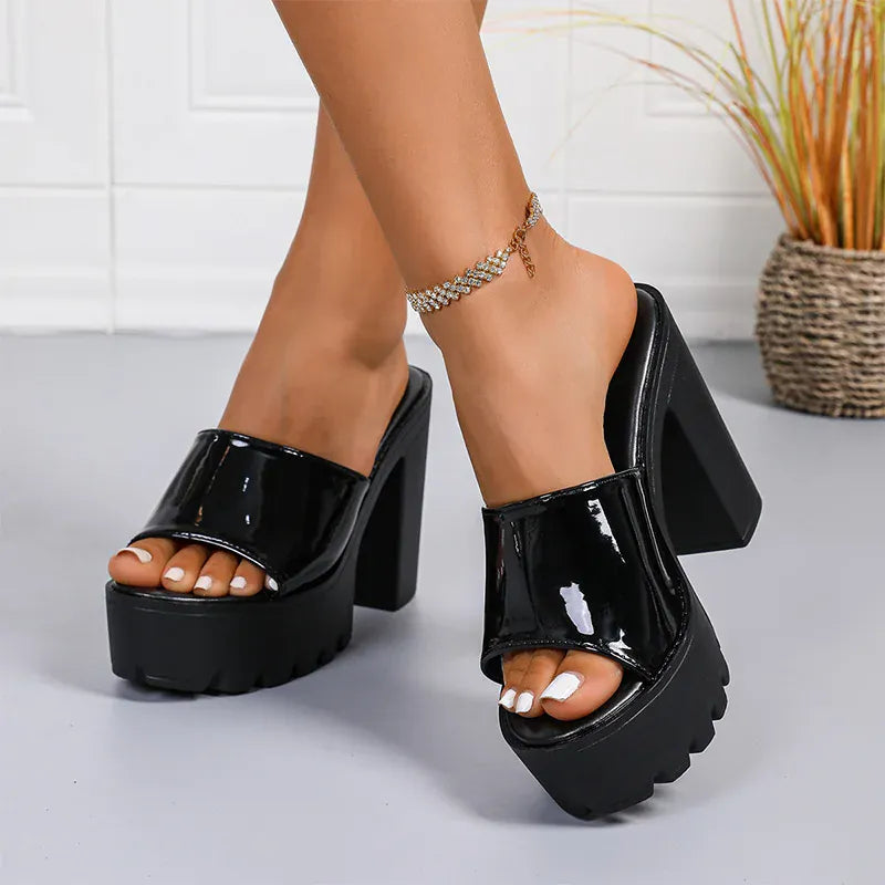 KissICON Fashion Patent Leather Super High Heels Sandals for