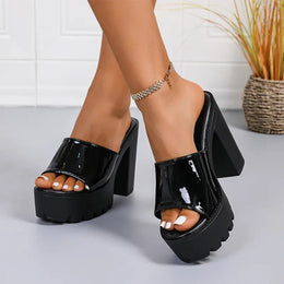 KissICON Fashion Patent Leather Super High Heels Sandals for