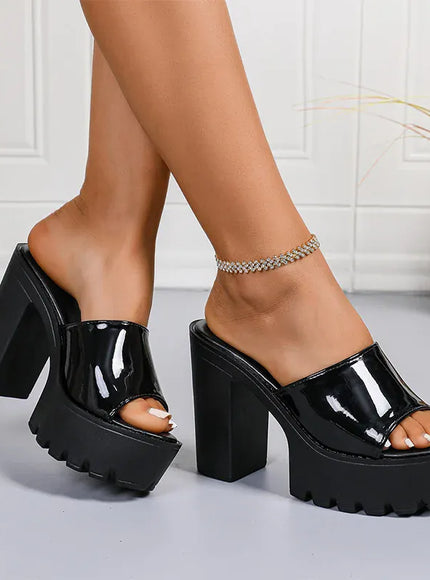 KissICON Fashion Patent Leather Super High Heels Sandals for