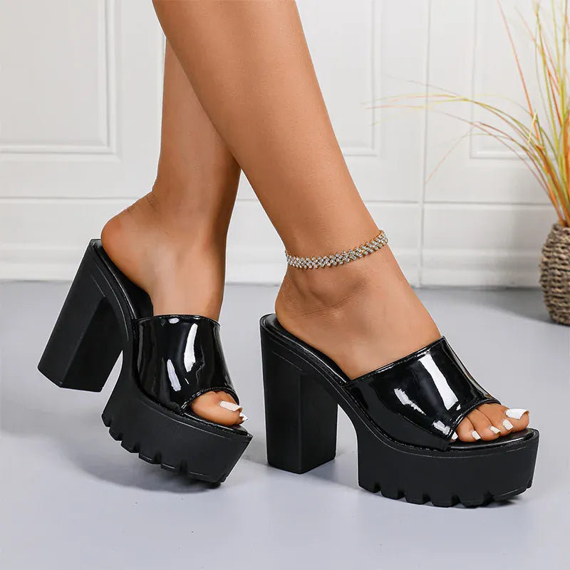 KissICON Fashion Patent Leather Super High Heels Sandals for