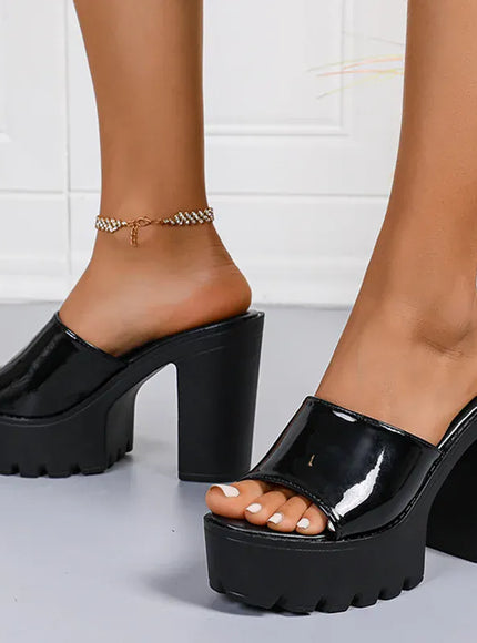 KissICON Fashion Patent Leather Super High Heels Sandals for