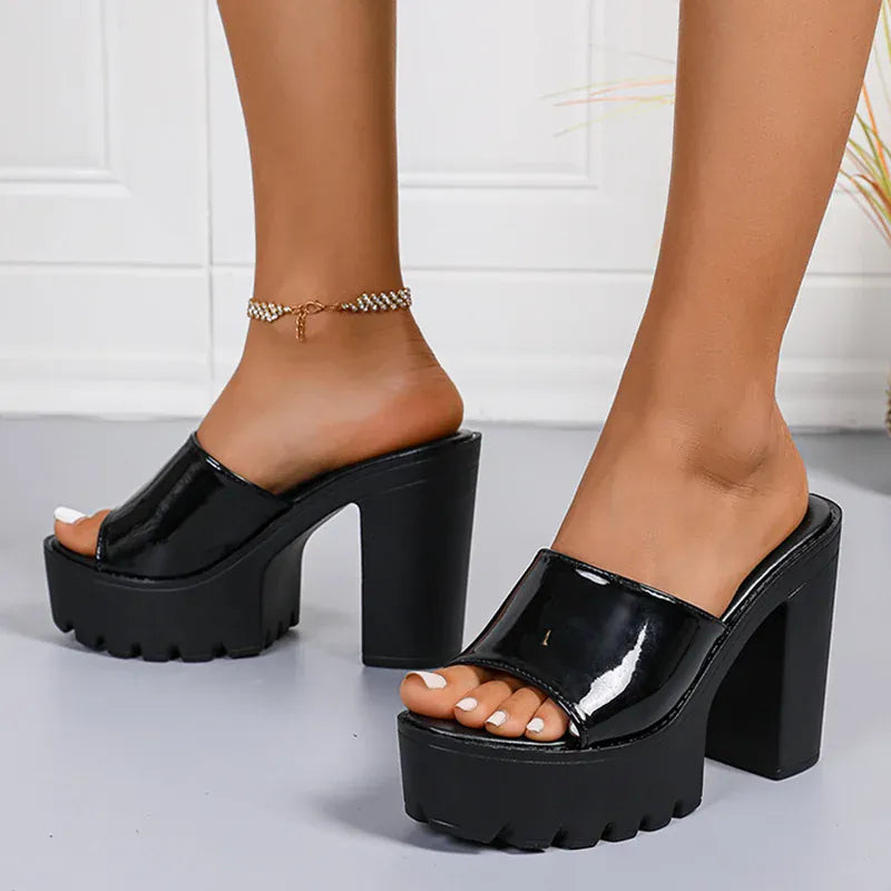 KissICON Fashion Patent Leather Super High Heels Sandals for