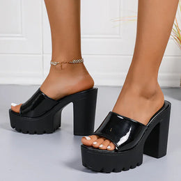 KissICON Fashion Patent Leather Super High Heels Sandals for
