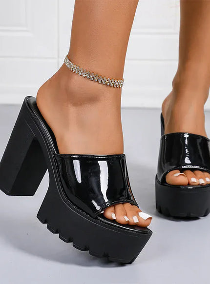 KissICON Fashion Patent Leather Super High Heels Sandals for