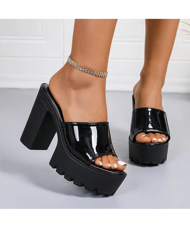 KissICON Fashion Patent Leather Super High Heels Sandals for