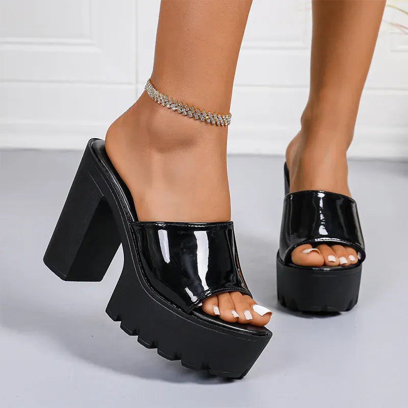 KissICON Fashion Patent Leather Super High Heels Sandals for