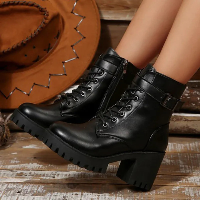 KissICON Fashion Pu Leather Ankle Boots for Women Autumn