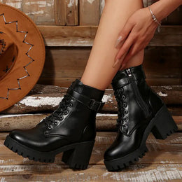 KissICON Fashion Pu Leather Ankle Boots for Women Autumn