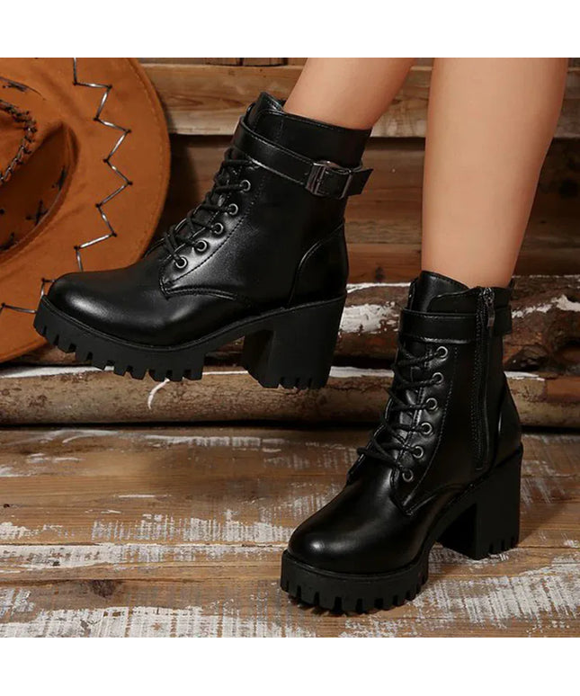 KissICON Fashion Pu Leather Ankle Boots for Women Autumn
