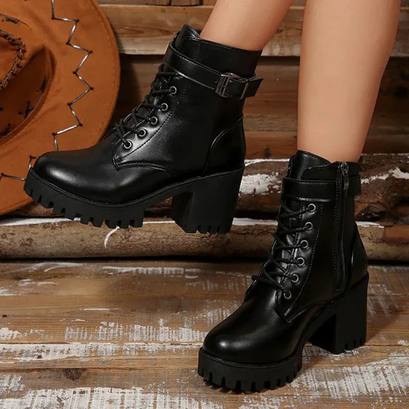 KissICON Fashion Pu Leather Ankle Boots for Women Autumn