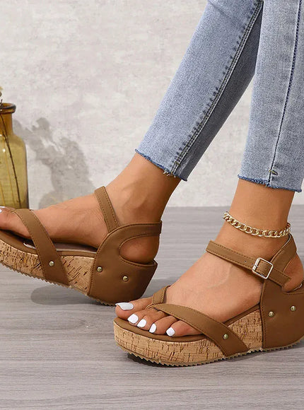 KissICON Fashion Rivet Decor Wedges Sandals for Women Plus