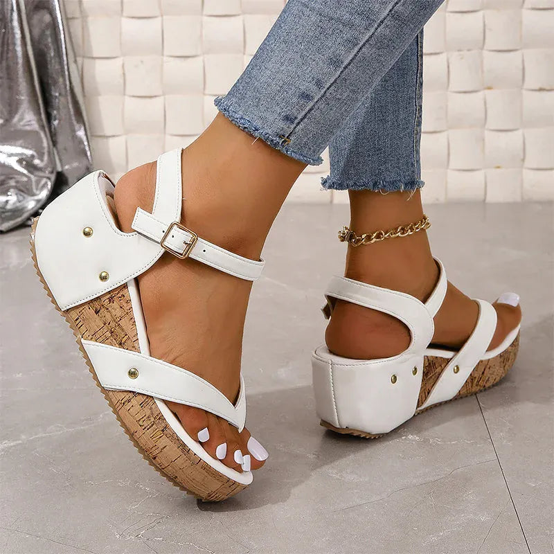 KissICON Fashion Rivet Decor Wedges Sandals for Women Plus
