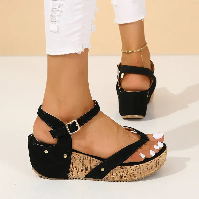 KissICON Fashion Rivet Decor Wedges Sandals for Women Plus