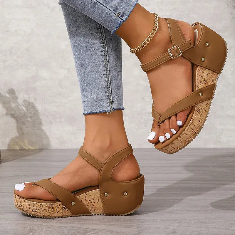 KissICON Fashion Rivet Decor Wedges Sandals for Women Plus