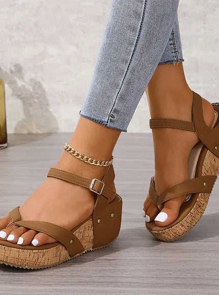 KissICON Fashion Rivet Decor Wedges Sandals for Women Plus