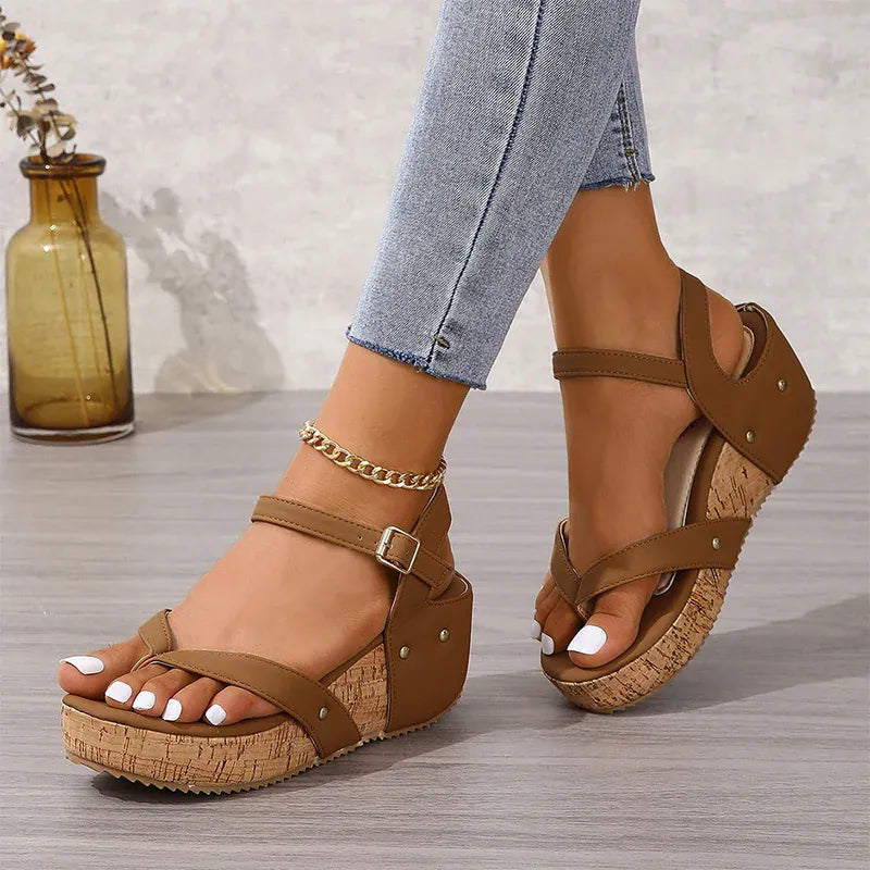 KissICON Fashion Rivet Decor Wedges Sandals for Women Plus