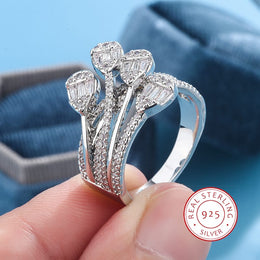 KissICON Fashion S925 Silver Plated Luxury Bold Big Wedding Ring Set for Bridal Women Engagement Finger Christmas Gift Jewelry