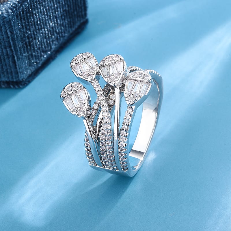 KissICON Fashion S925 Silver Plated Luxury Bold Big Wedding Ring Set for Bridal Women Engagement Finger Christmas Gift Jewelry