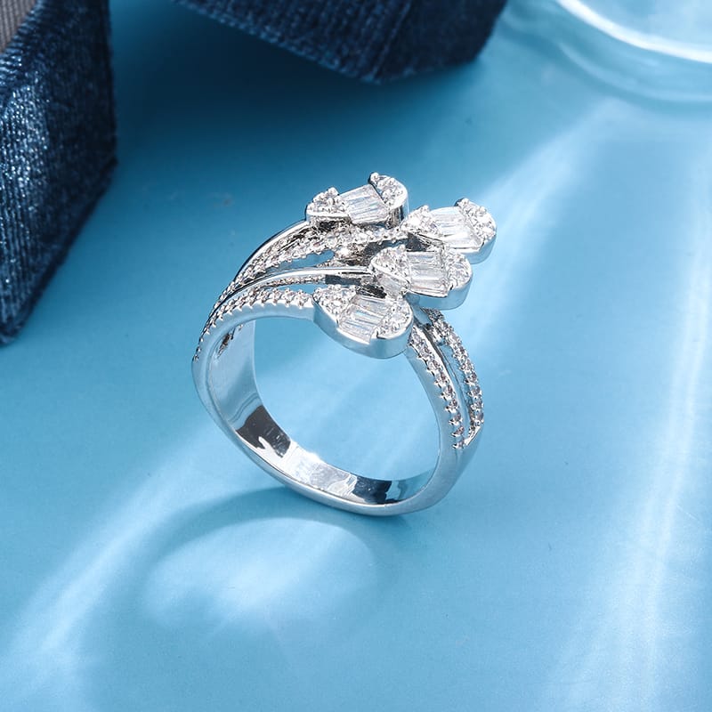 KissICON Fashion S925 Silver Plated Luxury Bold Big Wedding Ring Set for Bridal Women Engagement Finger Christmas Gift Jewelry