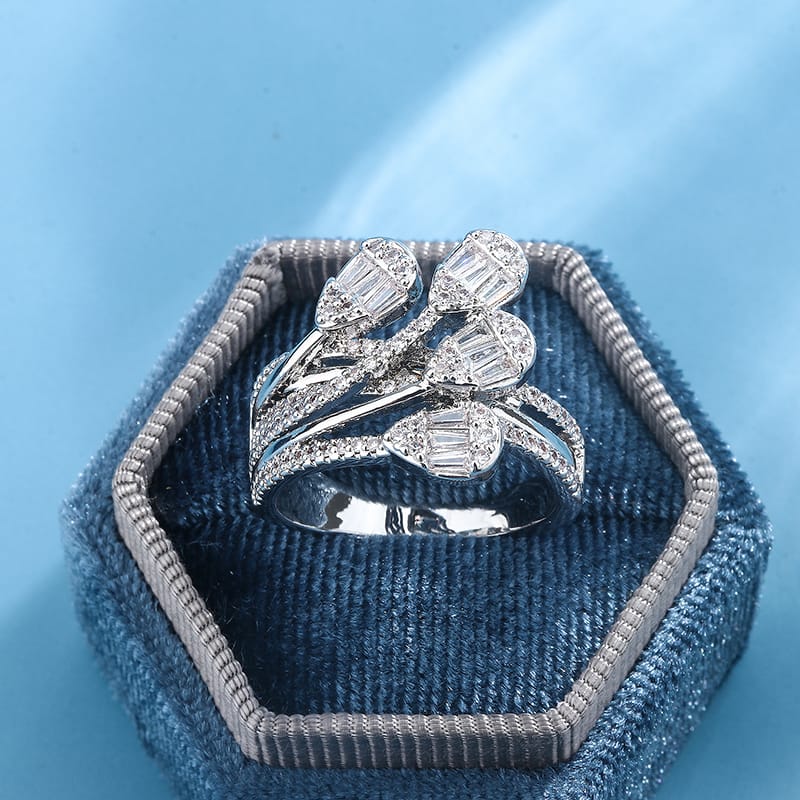 KissICON Fashion S925 Silver Plated Luxury Bold Big Wedding Ring Set for Bridal Women Engagement Finger Christmas Gift Jewelry