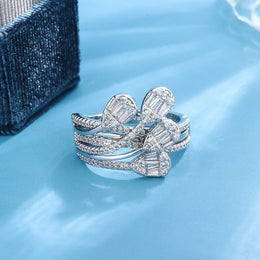 KissICON Fashion S925 Silver Plated Luxury Bold Big Wedding Ring Set for Bridal Women Engagement Finger Christmas Gift Jewelry