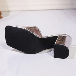 KissICON Fashion Silver High Heels Sandals for Women Shiny