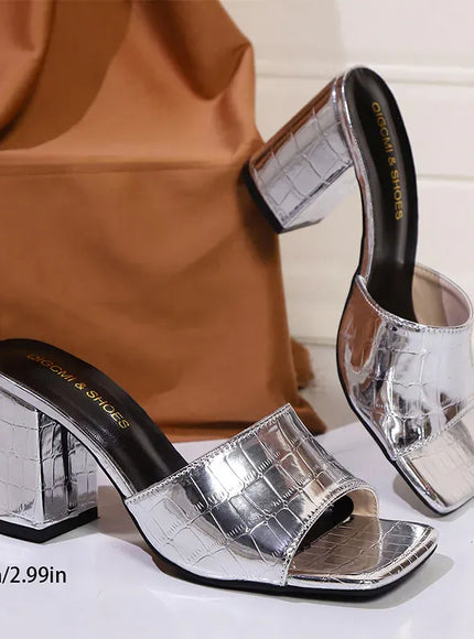 KissICON Fashion Silver High Heels Sandals for Women Shiny