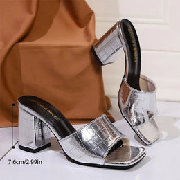 KissICON Fashion Silver High Heels Sandals for Women Shiny