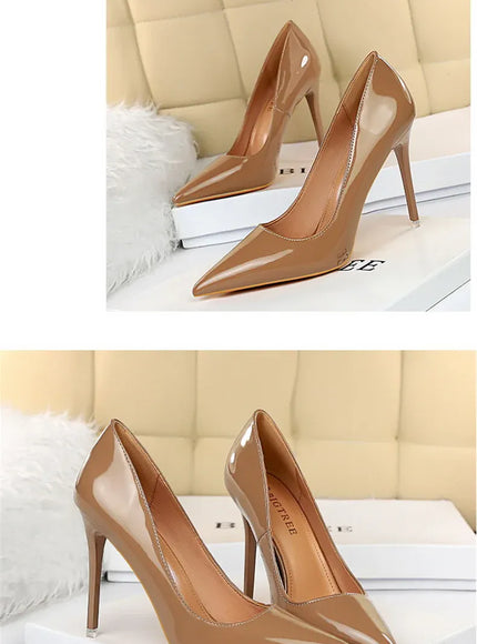KissICON Fashion Simple Patent Leather Thin High Heel Women