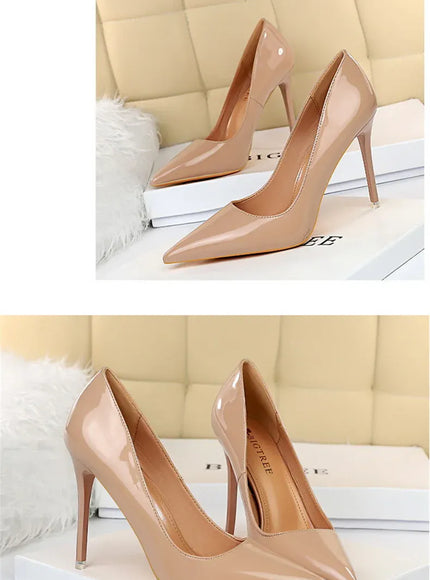 KissICON Fashion Simple Patent Leather Thin High Heel Women