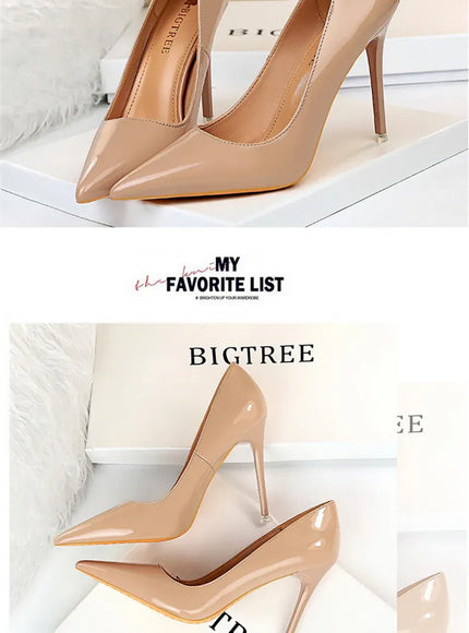 KissICON Fashion Simple Patent Leather Thin High Heel Women