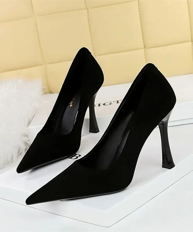 KissICON Fashion Suede Black Women Simple Pumps Wine Glasses