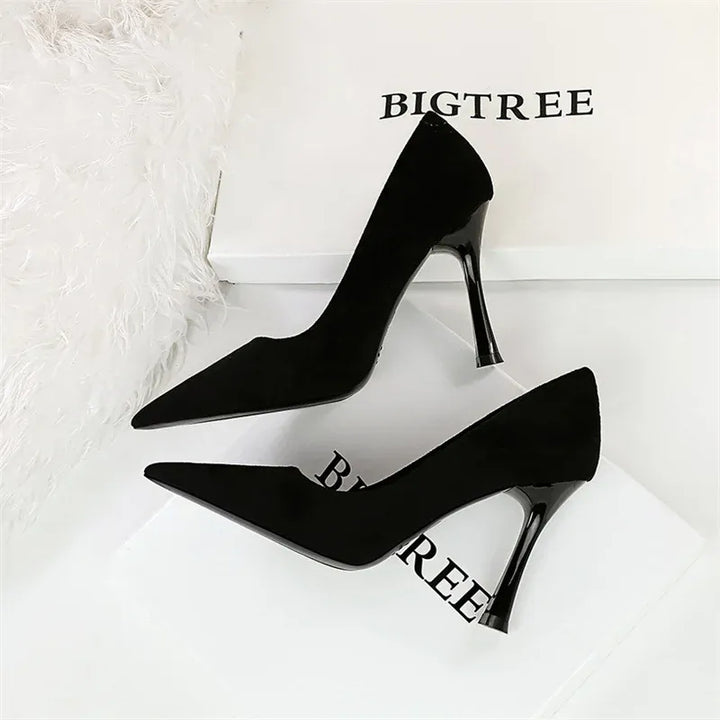 Fashion Suede Black Women Simple Pumps Wine Glasses