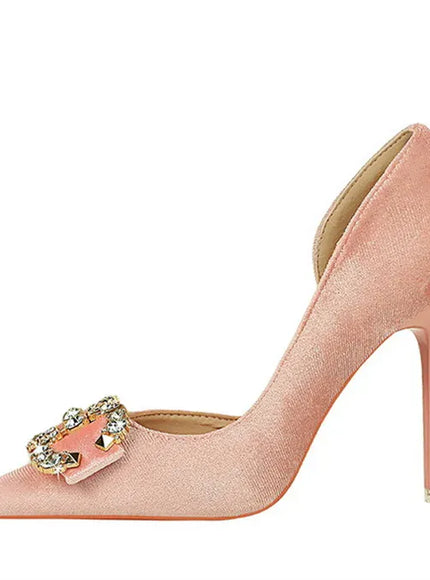 KissICON Fashion Women High Heel Rhinestone Buckle Bow Green
